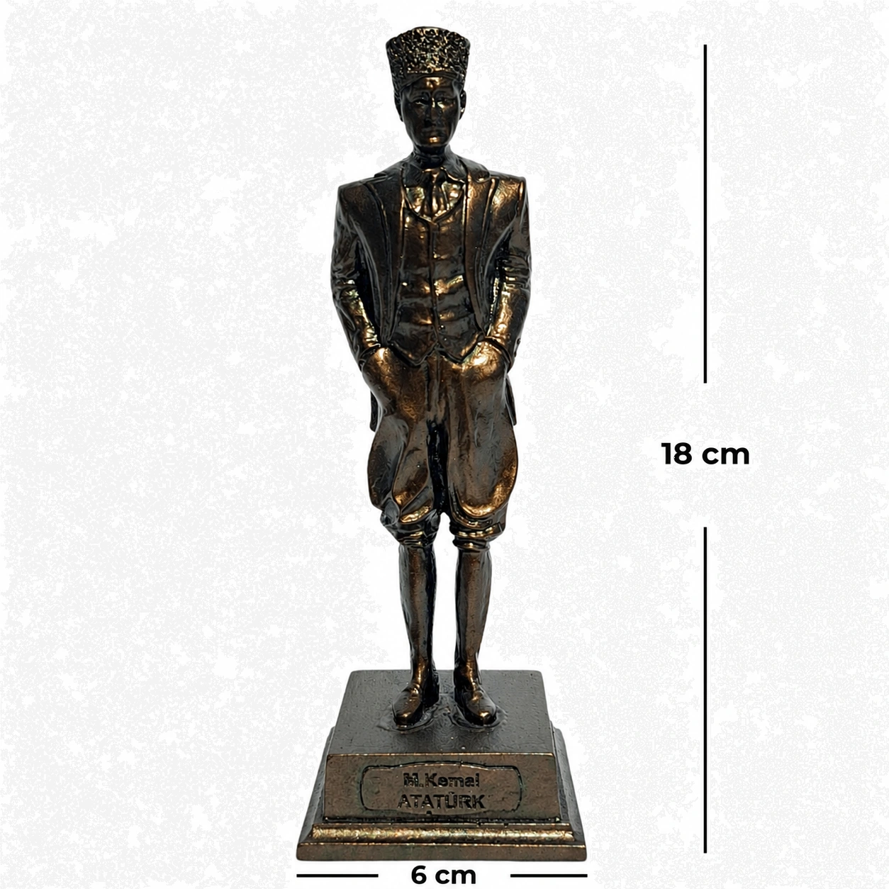 18 cm antik bronz Kalpaklı Atatürk Heykeli Biblo ön görünüm